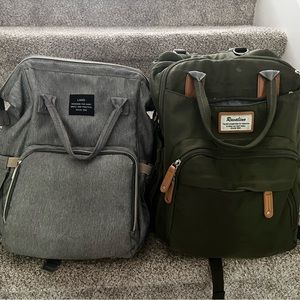 Green and gray diaper bag